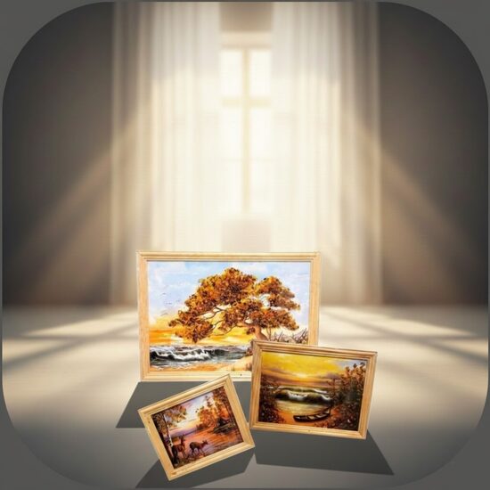 картины с янтарем 12x15 cm