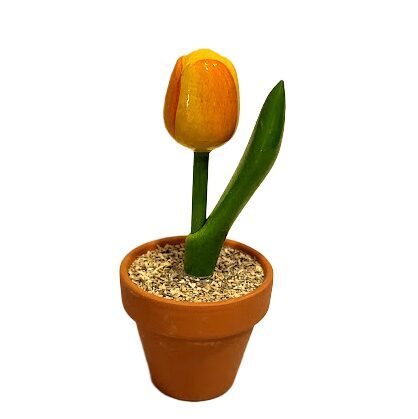 Wooden tulip in a pot