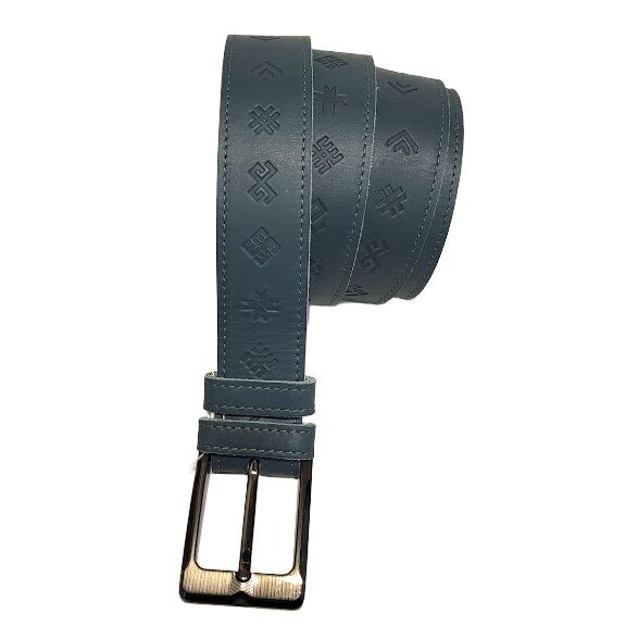Natural leather belt "7 signs" (blue) 