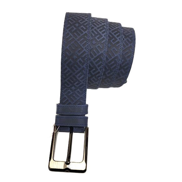 Genuine leather belt "Fire Cross" (blue)