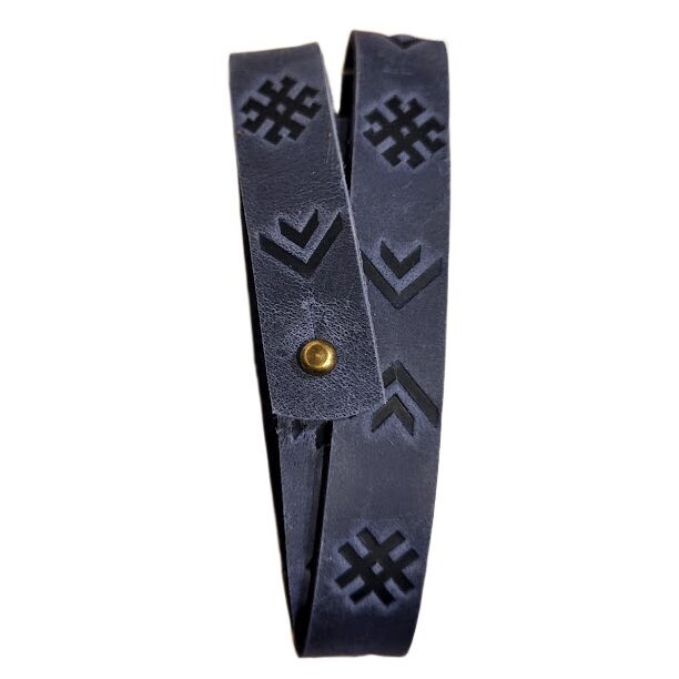 Двойной кожаный браслет с латышскими знаками, серо-синий