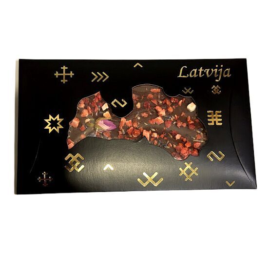 Milk chocolate with freeze-dried strawberries and lavender