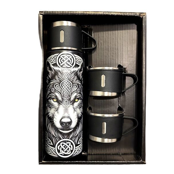 Termosa un krūžu dāvanu komplekts – "Vilka spēks"
