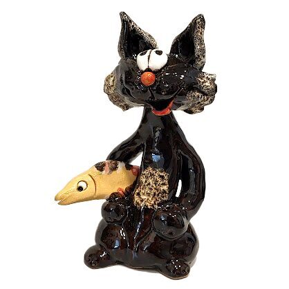 Ceramic souvenir figurine "Cat with Fish" (Large, 16 cm) 542104