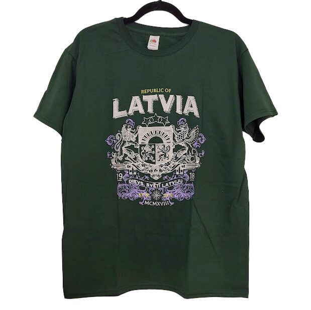 Футболка «Герб Латвии» (зеленая) – Размер M 