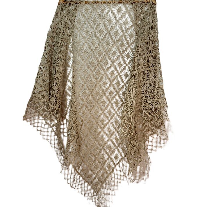 Exclusive crocheted linen shawl "Lace Symphony" (220x120 cm) 