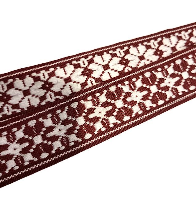 Тканый пояс "Знак солнца" (3 м, 3,5 см) — бордовый с белым 