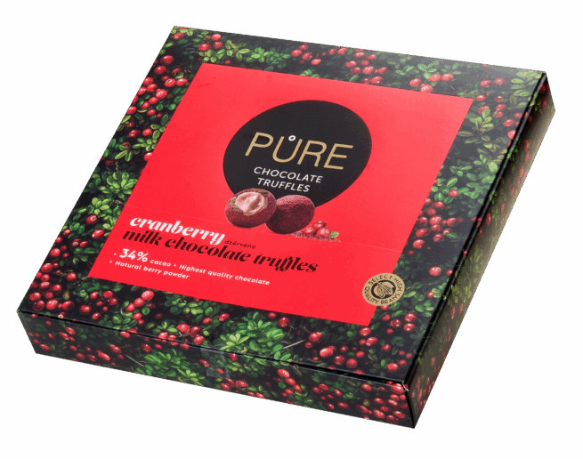 Milk Chocolate Truffles "PURE" with Cranberry Cream and Powder (120 g) 