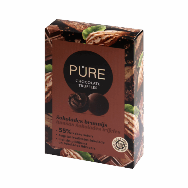 Tumšās šokolādes trifeles "PURE" ar šokolādes braunija krēmu (148 g) 
