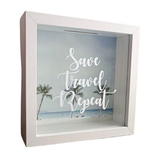 Koka krājkasīte "Save Travel Repeat"