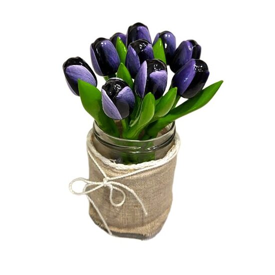 Wooden tulip (eggplant/white) small