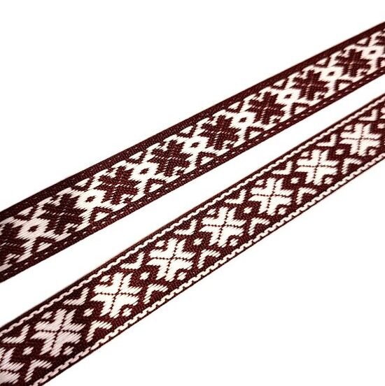 Stylized Latvian Sash (Auseklis pattern — Bordeaux/White)