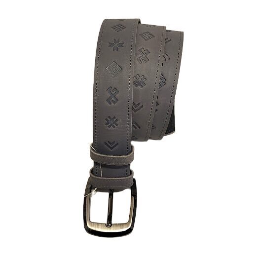 Genuine leather belt "7 signs" (gray) 
