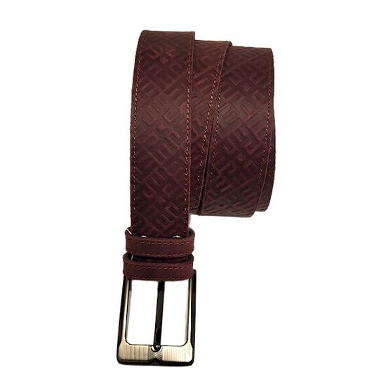 Genuine leather belt "Fire Cross" (burgundy) 
