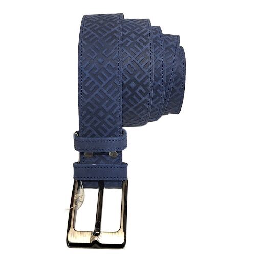 Genuine leather belt "Fire Cross" (blue)
