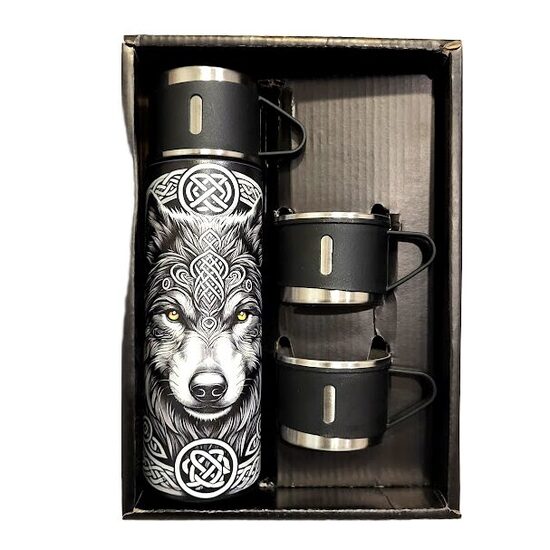 Termosa un krūžu dāvanu komplekts – "Vilka spēks"