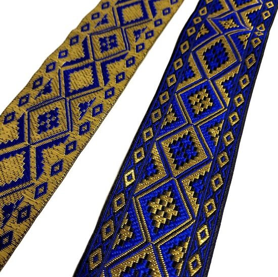 Stylized Polyester Sash "Blue & Gold Pattern" 