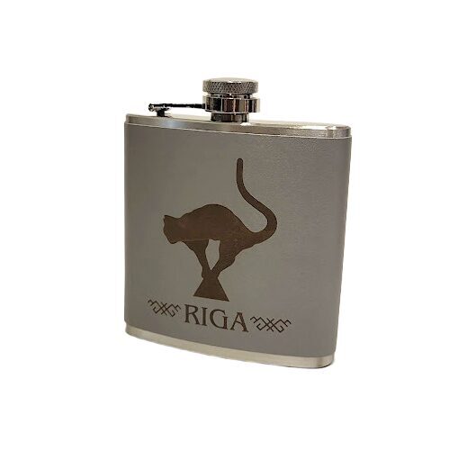 Metal souvenir flask "Riga Black Cat" (Grey) 