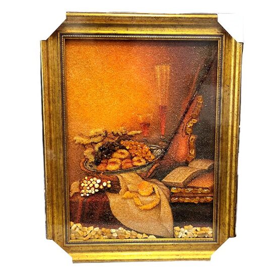 Эксклюзивная картина из янтаря «Натюрморт со скрипкой» (30х40 см) 