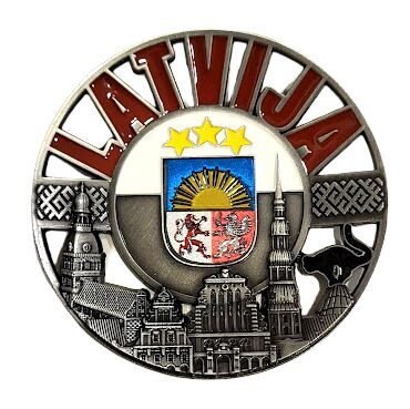 Metāla magnēts "Latvijas ģerbonis un pilsēta" / Metal magnet "Latvian Coat of Arms and City" / Металлический магнит «Герб Латвии и город» 1501101