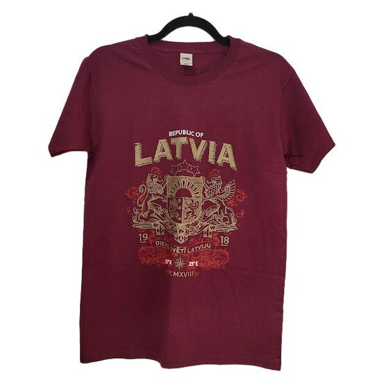 T-krekls "Latvijas ģerbonis" (bordo) – Izmērs S 