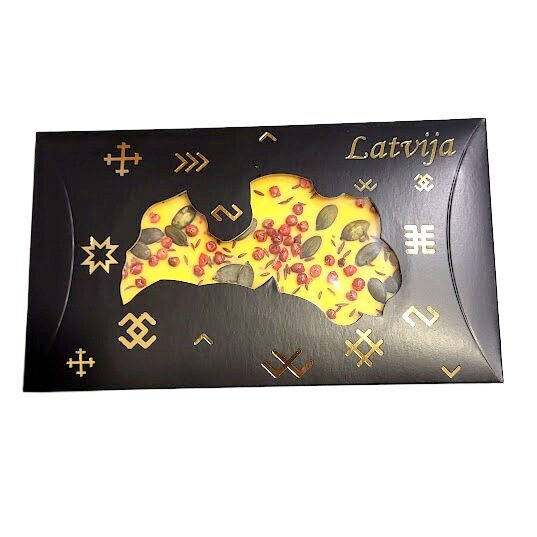Chocolate from collection "Latvijas garšas" – white chocolate "Spicy Jāņi cheese" 