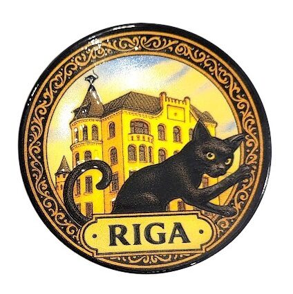 Suvenīra magnēts "Rīgas melnais kaķis un Kaķu nams" / Souvenir magnet "Riga Cat and Cat House" / Сувенирный магнит «Рижский кот и Кошкин дом» 