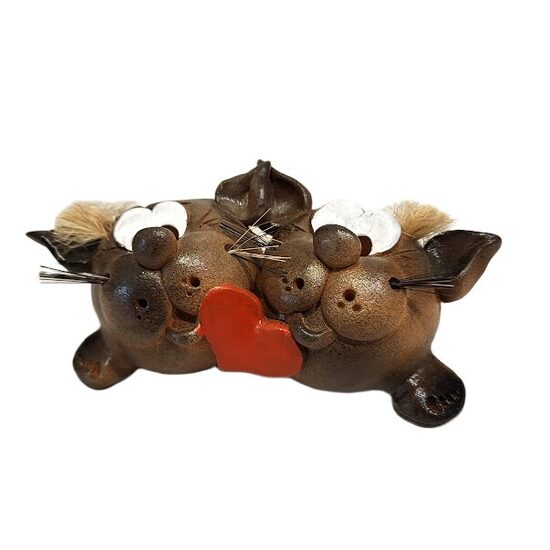 Ceramic toothpick holder "Cat Couple" (Handmade)-02 
