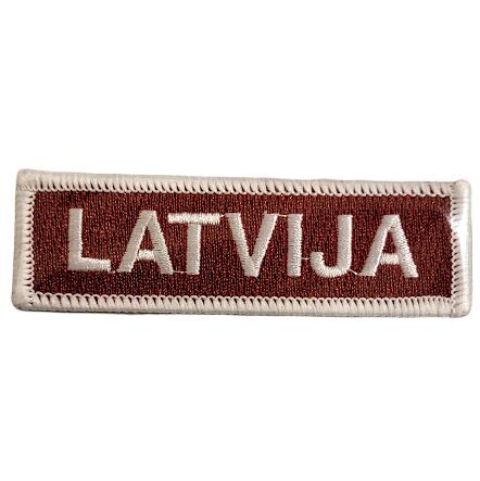 Embroidered patch with text "Latvia" 9,5 x3 cm