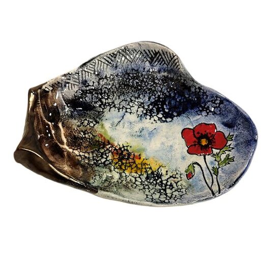 Clay snack plate "Poppies" 