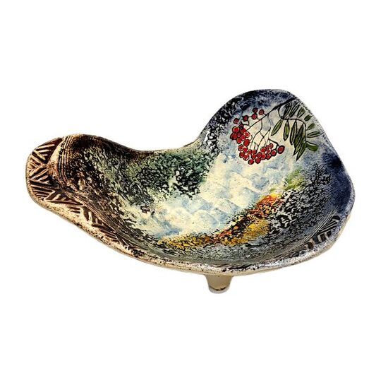 Clay pedestal plate "Rowanberry" (25x27 cm) 