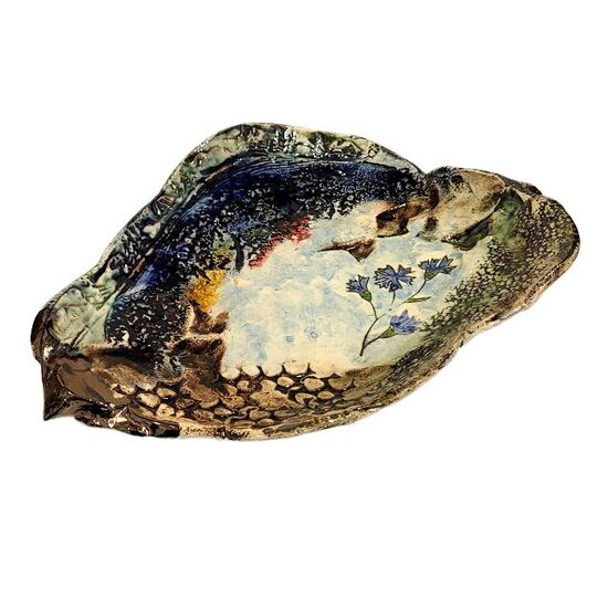 Clay pedestal plate "Cornflower" (34x25 cm) 