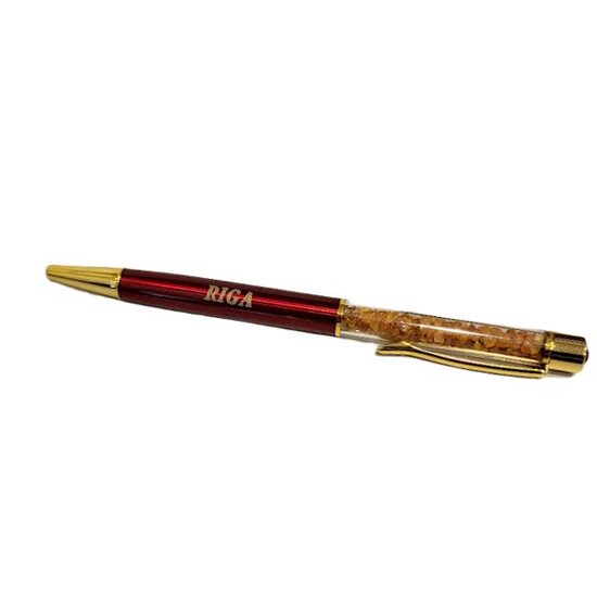 Pen with Amber and "Rīga" Engraving (Burgundy) 