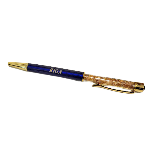 Pen with Amber and "Rīga" Engraving (Blue) 