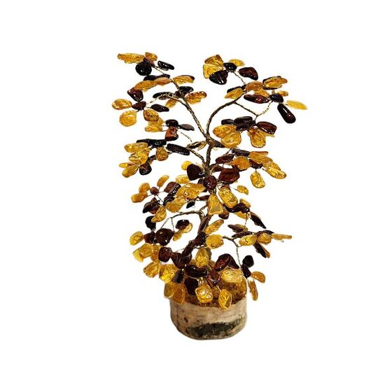 Dzintara koks uz koka ripas "Naudas koks" (h=22 cm) 675903 