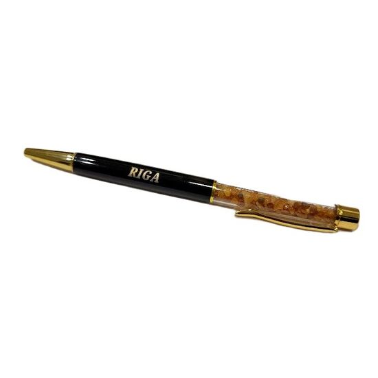 Pen with Amber and Engraving "Riga" (Black) 