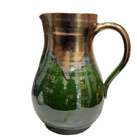 Большой глиняный кувшин, зеленый с коричневым (~19x27 см) 
