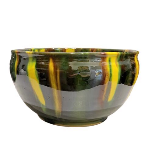 Large Clay Bowl, Green & Yellow (28x14 cm) 