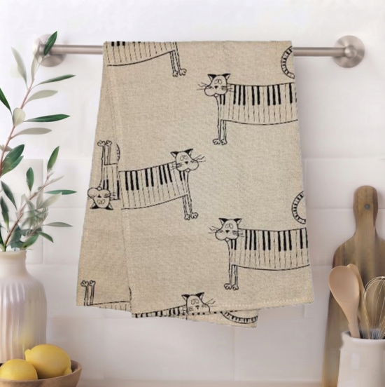 Kitchen towel with print Cat-piano