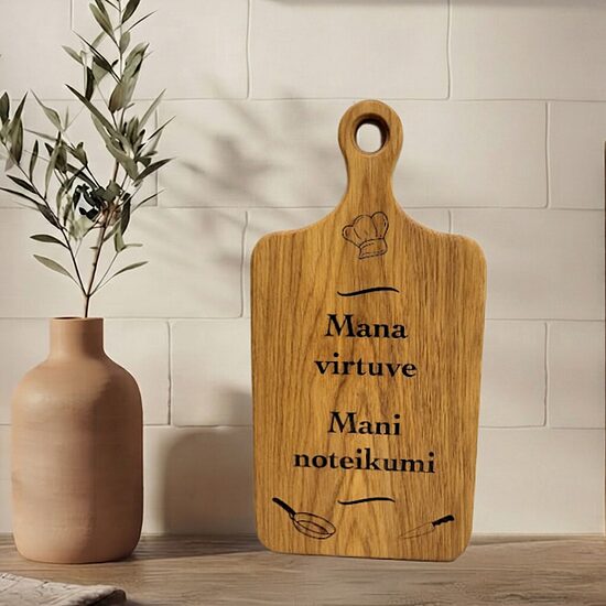 Koka virtuves dēlis "Mana virtuve, mani noteikumi" (32x16x2 cm) 
