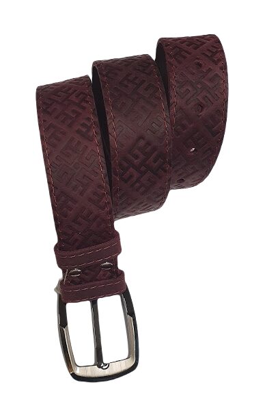 Genuine leather belt "Fire Cross" (burgundy) - XS