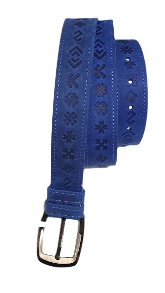 Genuine leather belt "7 characters" (blue) - XL