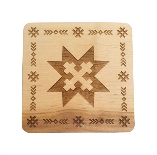 Wooden cup tray "Auseklis with Mara's cross"