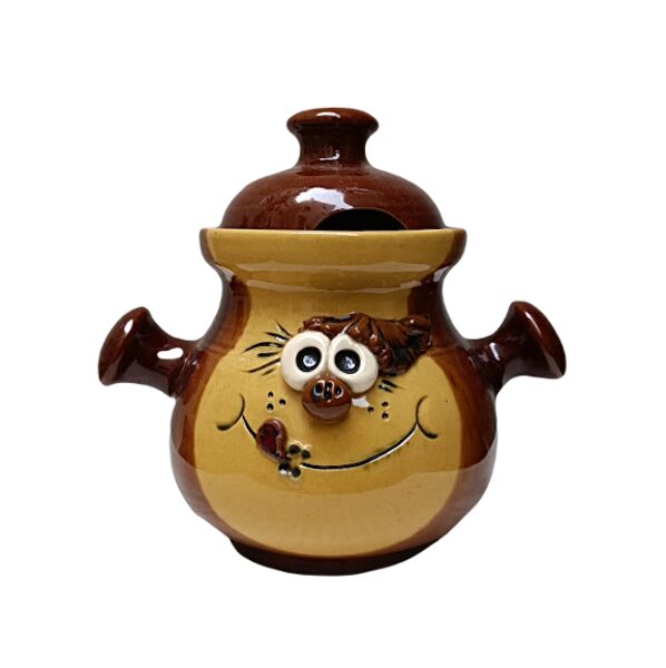 Глиняный горшок с глазками, высокий коричневый