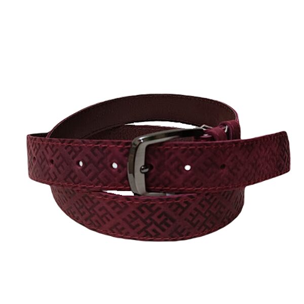 Genuine leather belt "Fire Cross" (burgundy) - L