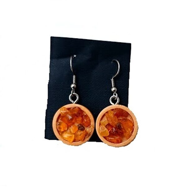 Wooden earrings with amber