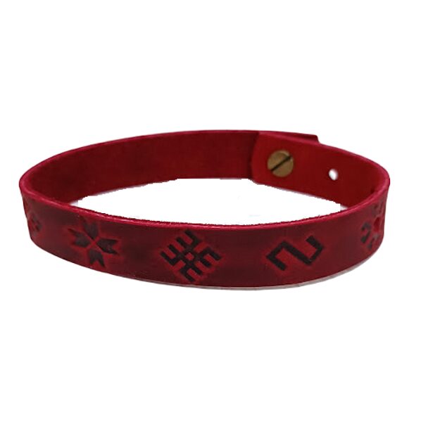 Bracelet with Latvian symbols, red
