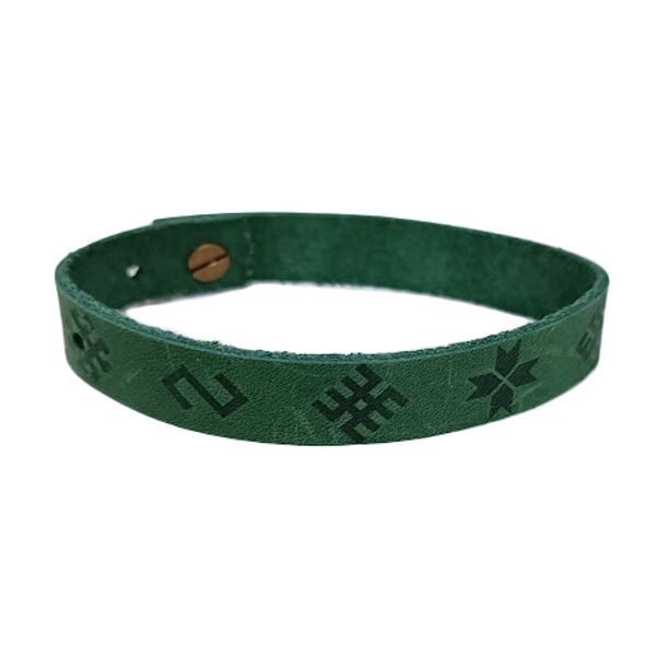 Bracelet with Latvian signs, green
