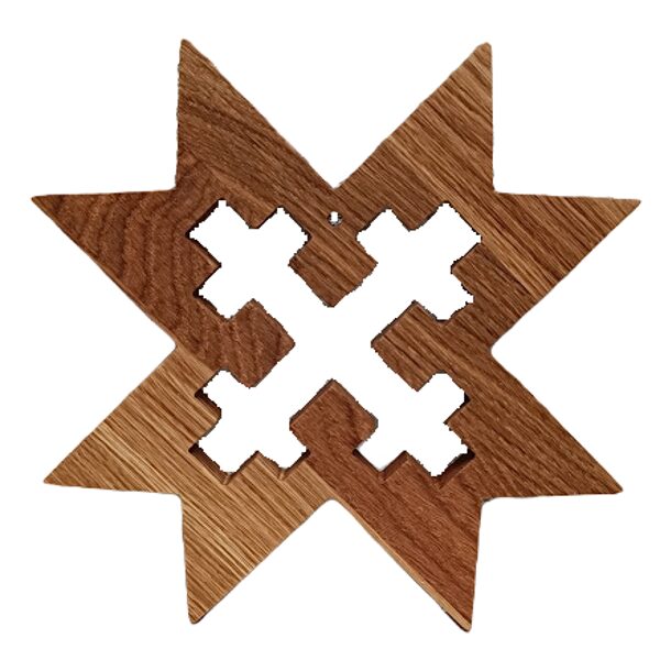 Auseklis wooden sign with Mara's cross