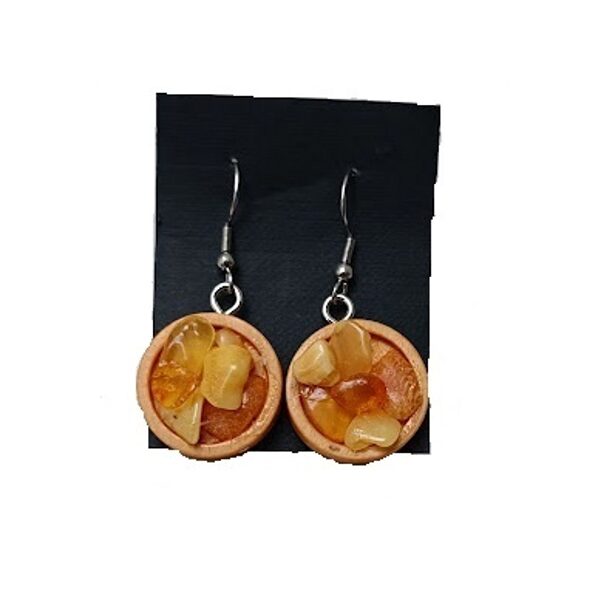 Wooden earrings with amber